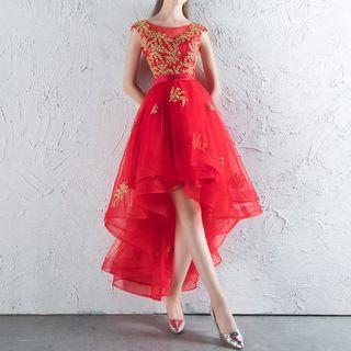 Embroidered High-low Cocktail Dress