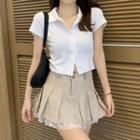 Short-sleeve Collared T-shirt / Lace Trim Mini A-line Skirt