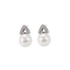 Sterling Silver Fashion Simple Geometric Triangle Freshwater Pearl Stud Earrings With Cubic Zirconia Silver - One Size