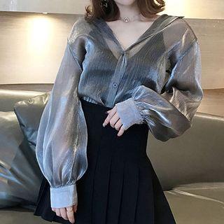 Sheer Shirt / Knit Camisole / Pleated Skirt