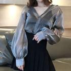 Sheer Shirt / Knit Camisole / Pleated Skirt