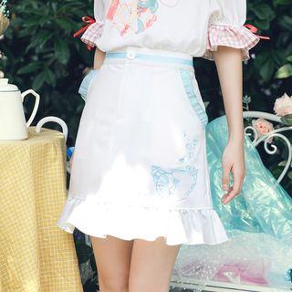Ruffle-hem Shell Embroidered Skirt