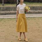 Set: Short-sleeve Flower Detail Knit Top + Midi A-line Skirt + Tube Top