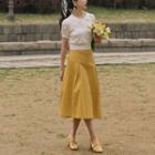 Set: Short-sleeve Flower Detail Knit Top + Midi A-line Skirt + Tube Top