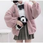 Panda Embroidered Hooded Button Jacket
