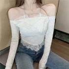 Long-sleeve Halter Lace Top White - One Size