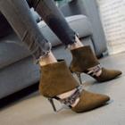 Faux Suede Cutout Belted High Heel Short Boots