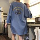 3/4-sleeve Print Ripped T-shirt