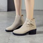 Bow-accent Faux Suede Block Heel Ankle Boots