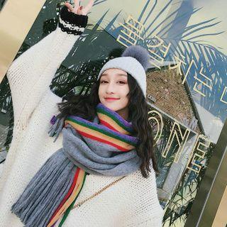 Rainbow Fringed Knit Scarf