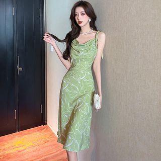 Spaghetti Strap Printed Midi Bodycon Dress