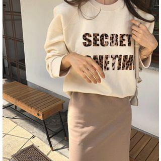 Letter Print Fleece-lined Pullover