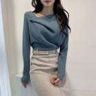 Set: Skew-neckline Knit Top + Midi Pencil Skirt