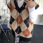 V-neck Argyle Sweater Vest Argyle - Coffee & Black - One Size