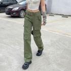Flower Embroidered Cargo Pants
