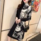 Mock Turtleneck Jacquard Long-sleeve Knit Midi A-line Dress