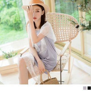 Lace Panel Ruffle Shift Dress