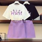 Set: Butterfly Short-sleeve T-shirt + A-line Skirt