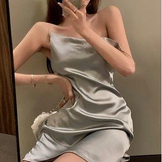 Strappy Slit A-line Dress Gray - One Size