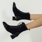 Lace-up Paneled Chunky Heel Short Boots