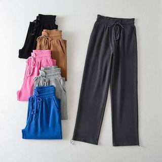 Drawstring Plain Button-up Sweatpants