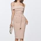 Off-shoulder Tie-waist Bodycon Dress