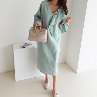 Ruffled Long Shift Dress Mint Green - One Size