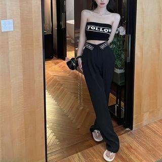 Lettering Tube Top / Wide Leg Pants