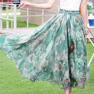 Tie-waist Printed Midi Skirt