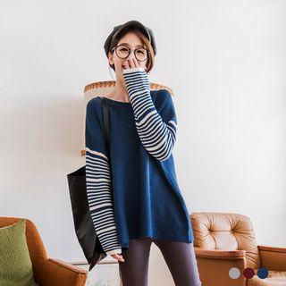 Paneled Stripe-sleeved Dolman Sweater