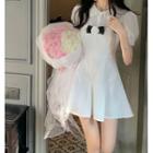 Puff-sleeve Ruffle Trim Blouse / Bow Pleated Tube Dress