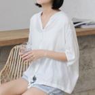 Elbow-sleeve Hooded Light Jacket White - One Size