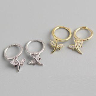Rhinestone Dragonfly Drop Hoop Earring