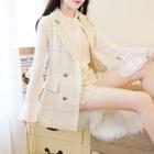Set: Tie-neck Chiffon Blouse + Sleeveless Button Jacket + High-waist Shorts