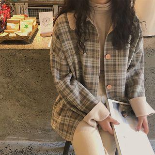 Plaid Single-breasted Jacket As Shown In Figure - One Size
