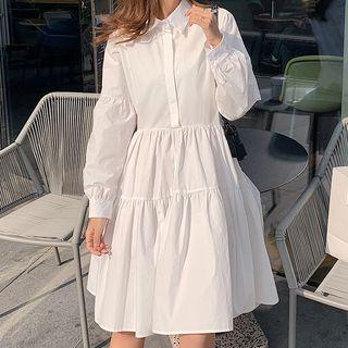 Plain A-line Shirred Shirtdress