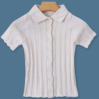Short-sleeve Collared Knit Top A-10-2-5 - Mauve - One Size