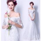 Off-shoulder Lace Rhinestone Wedding Dress