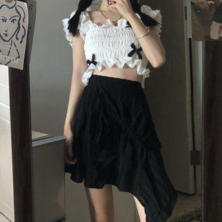 Cap-sleeve Crinkle Cropped Top / Mini A-line Skirt