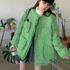 Frayed Loose-fit Tweed Jacket Green - One Size
