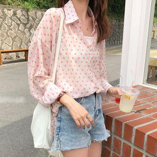 Long-sleeve Polka Dot Shirt As Shown In Figure - One Size