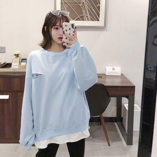 Crewneck Mock Two Piece Printed Letter Loose-fit Sweatshirt