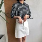 Embroidered Striped Elbow Sleeve Polo Shirt