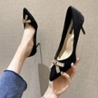 Embellished Bow Faux Leather Pumps