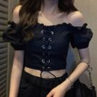 Off Shoulder Lace Up Top Black - One Size
