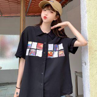 Wide Print Short-sleeve Shirt Top