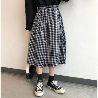 Plaid Midi Skirt Black - One Size