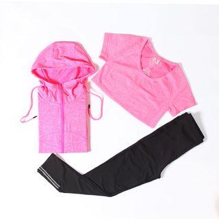 Set: Short-sleeve Sports Top + Zip Jacket + Pants
