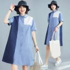Short-sleeve Color Block A-line Shirtdress
