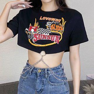 Print Chained Cropped T-shirt